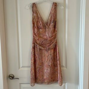 Elie Tahari Peach & Pink Paisley Dress in 100% Silk
